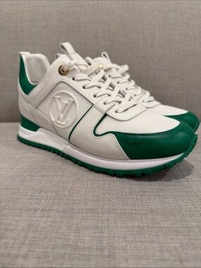 Louis Vuitton White and Green Run Away Sneakers